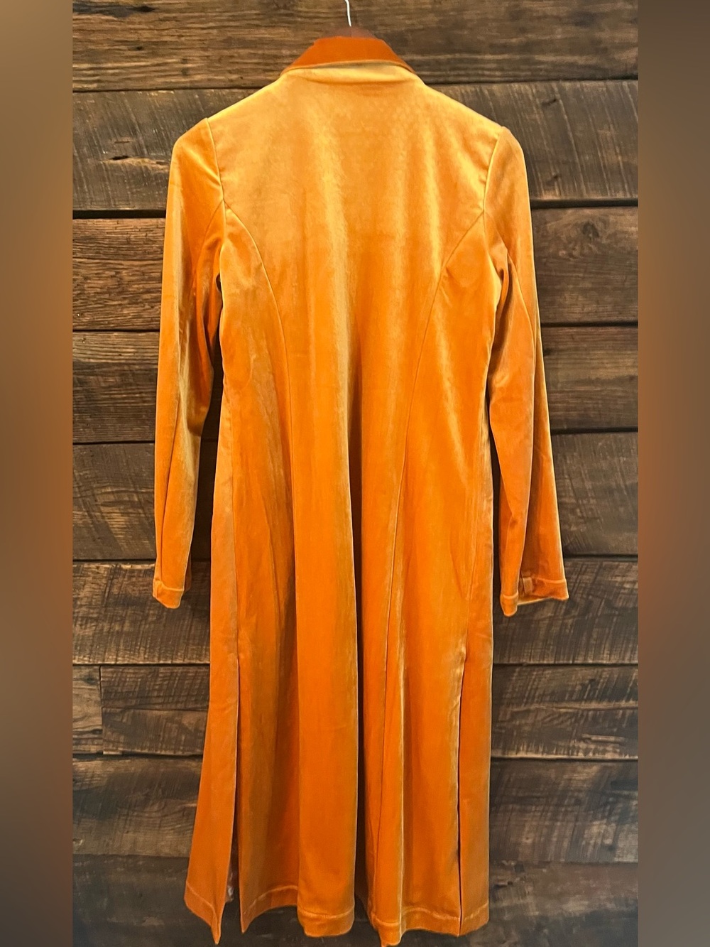 Skies Are Blue boho velvet duster coat, lined, pockets brown gold small collared - Picture 6 of 6